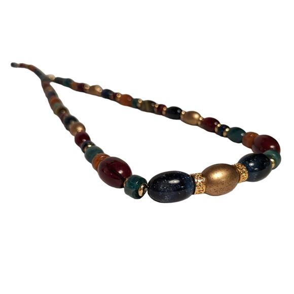 LEI Jewel Tone Multi Color Glass Beaded Necklace Opaque Graduated Necklace - Picture 5 of 9